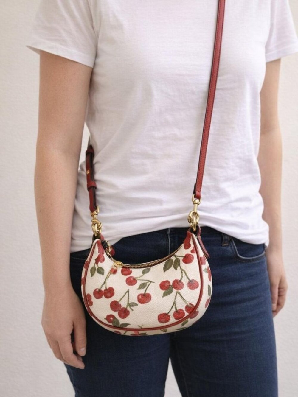 Coach Jonie Leather Crossbody Bag With Cherry Print - Brass/Chalk Multi - Picture 3 of 5